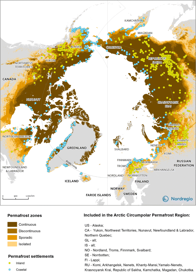 Population living on permafrost in the Arctic